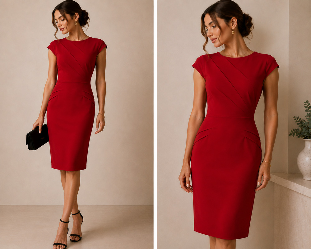 Betsey Johnson Red Draped Faux Wrap Sheath Dress Size 6